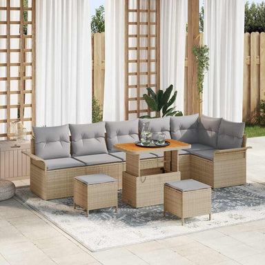 Tuin Sofa Set 9 st 8-Aantal zitplaatsen Beige en Licht Grijs