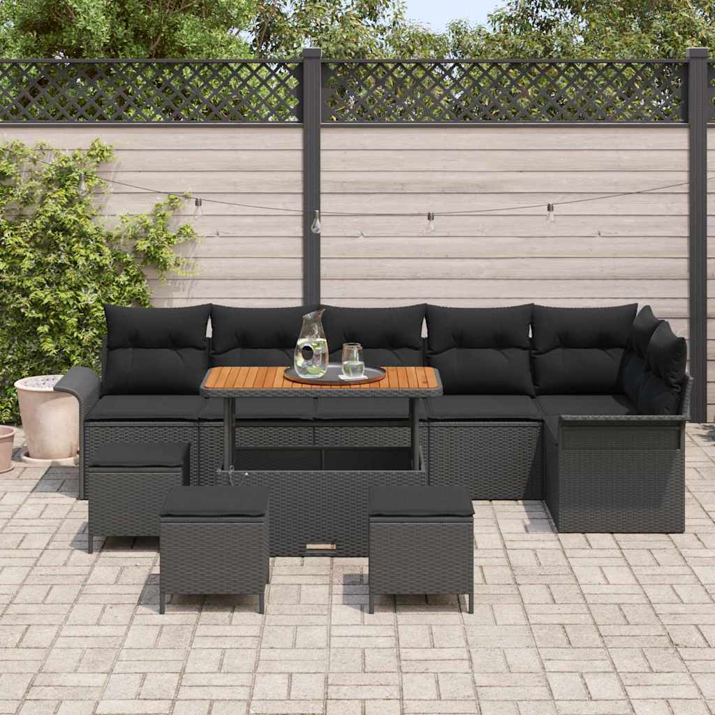 Tuin Sofa Set 10 st 9-Aantal zitplaatsen Zwart