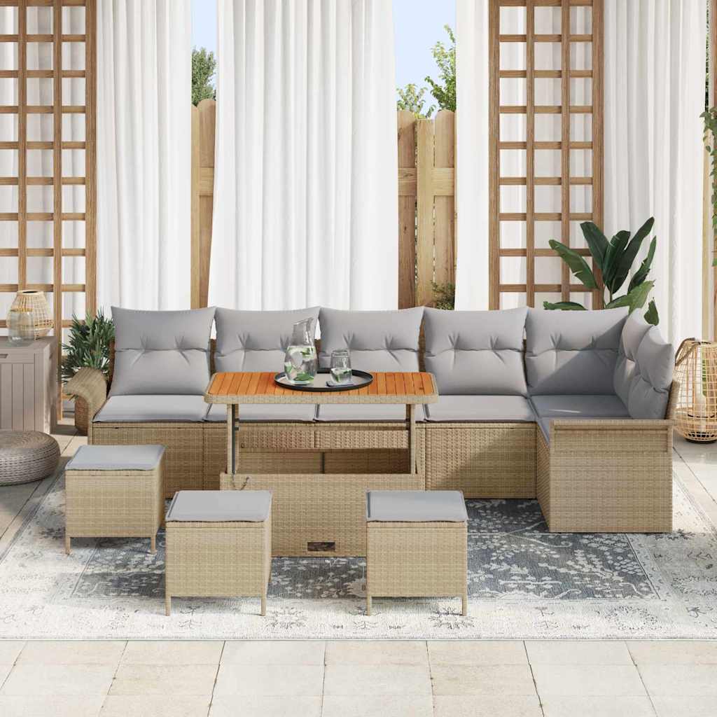 Tuin Sofa Set 10 st 9-Aantal zitplaatsen Beige en Licht Grijs