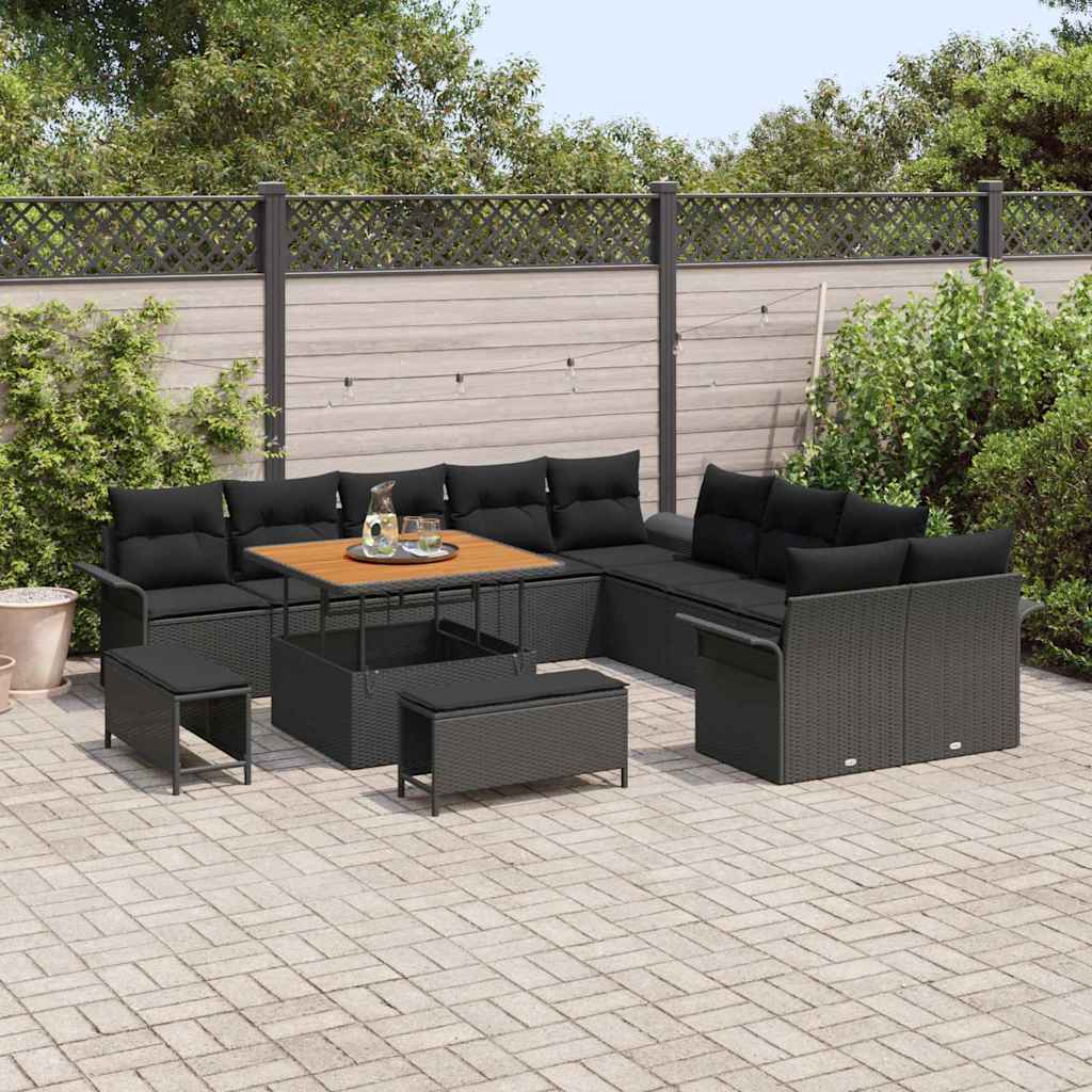 Tuin Sofa Set 13 st 12-Aantal zitplaatsen Zwart