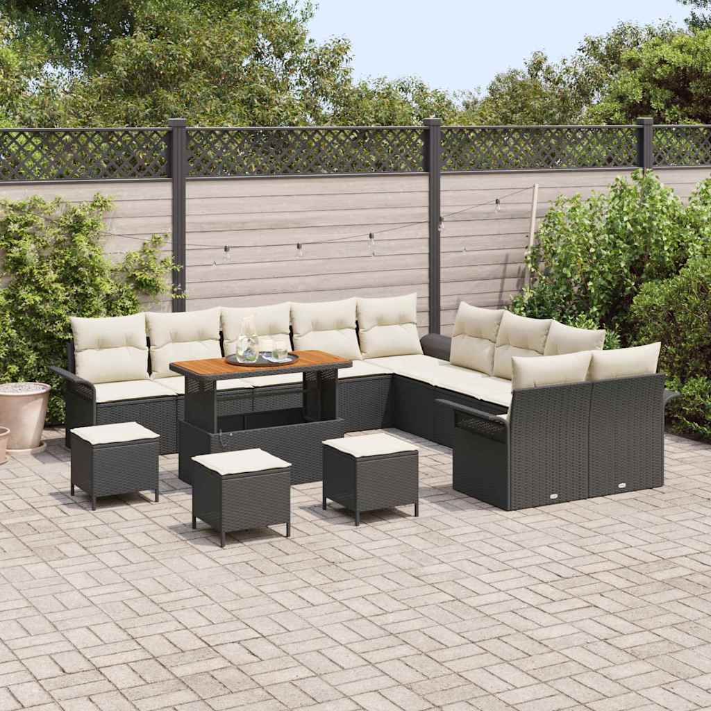 Tuin Sofa Set 14 st 13-Aantal zitplaatsen Zwart en Crème