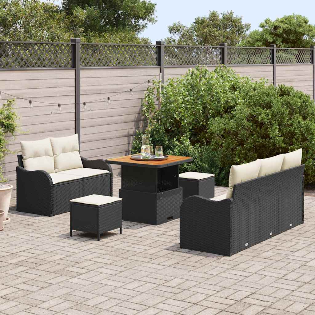 Tuin Sofa Set 8 st 7-Aantal zitplaatsen Zwart en Crème