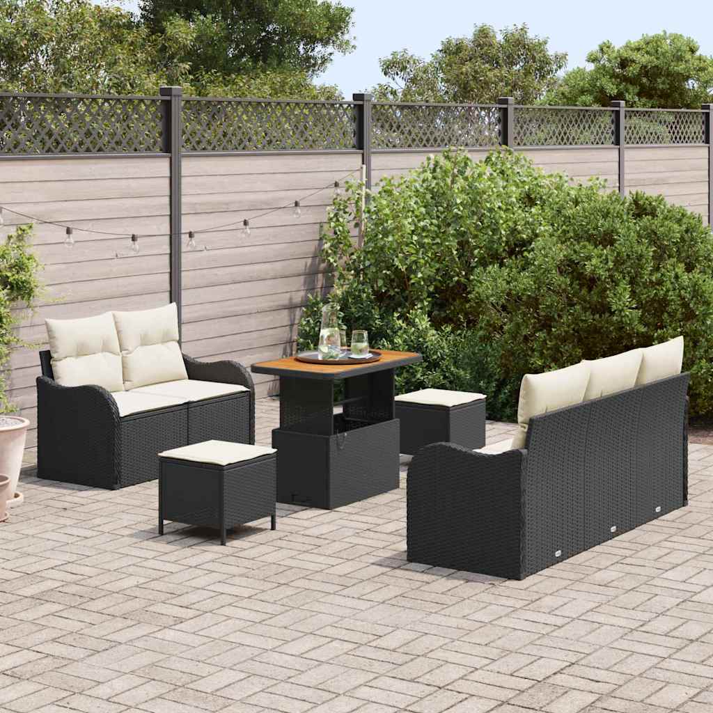 Tuin Sofa Set 8 st 7-Aantal zitplaatsen Zwart en Crème