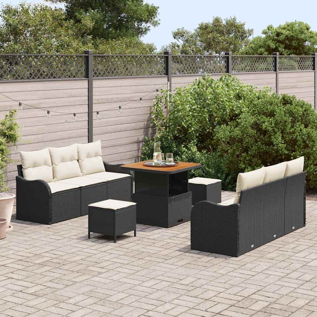 Tuin Sofa Set 9 st 8-Aantal zitplaatsen Zwart en Crème