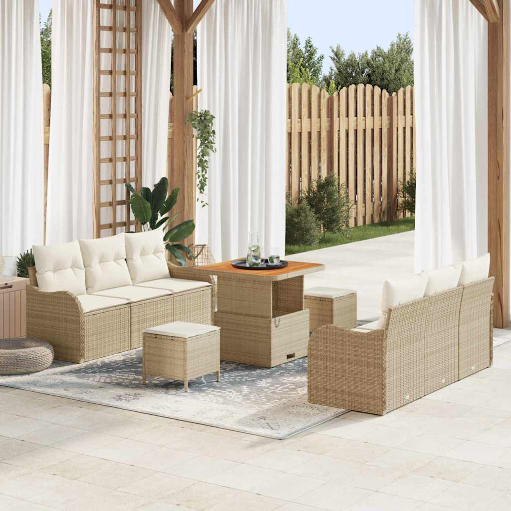 Tuin Sofa Set 9 st 8-Aantal zitplaatsen Beige en Crème