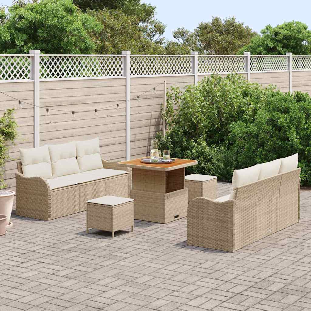Tuin Sofa Set 9 st 8-Aantal zitplaatsen Beige en Crème