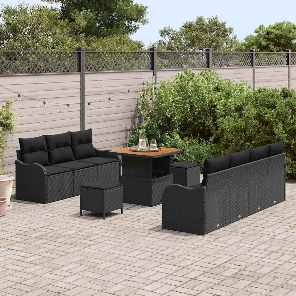 Tuin Sofa Set 10 st 9-Aantal zitplaatsen Zwart