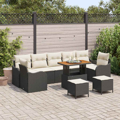 Tuin Sofa Set 10 st 9-Aantal zitplaatsen Zwart en Crème