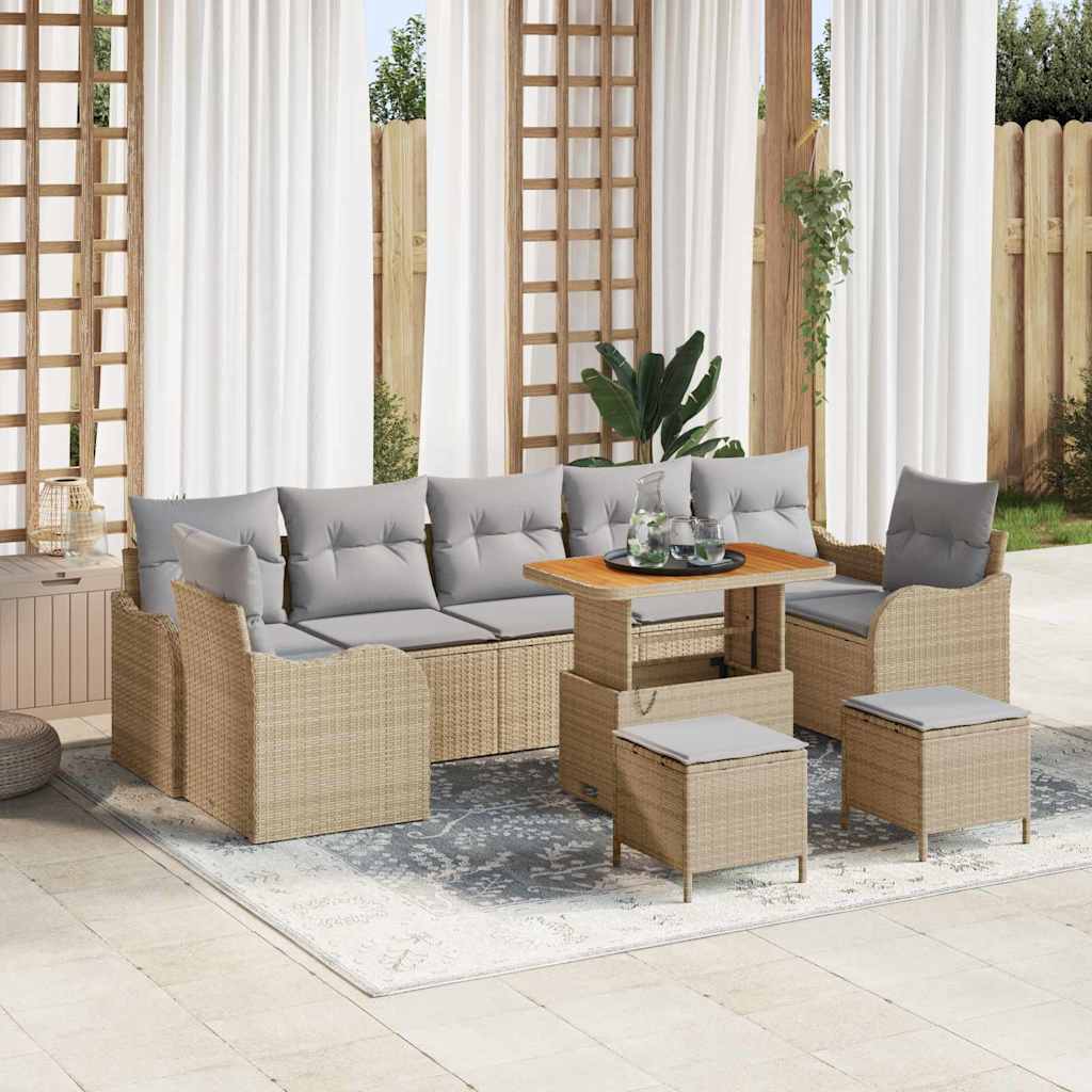 Tuin Sofa Set 10 st 9-Aantal zitplaatsen Beige en Licht Grijs