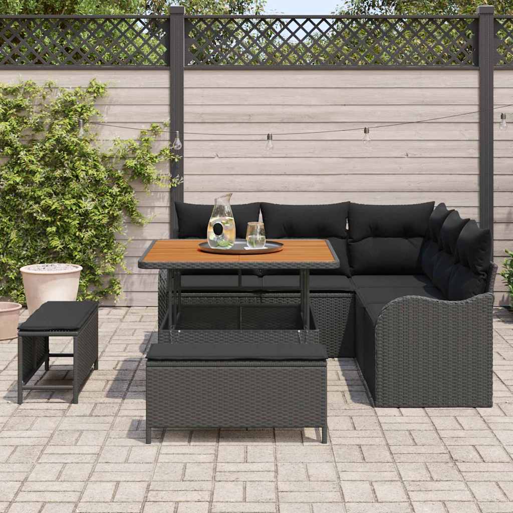 Tuin Sofa Set 8 st 7-Aantal zitplaatsen Zwart