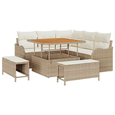 Tuin Sofa Set met kussen met opslag 8 pcs Beige en Crème