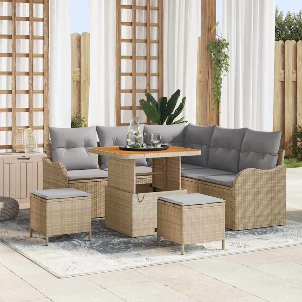 Tuin Sofa Set 8 st 7-Aantal zitplaatsen Beige en Licht Grijs