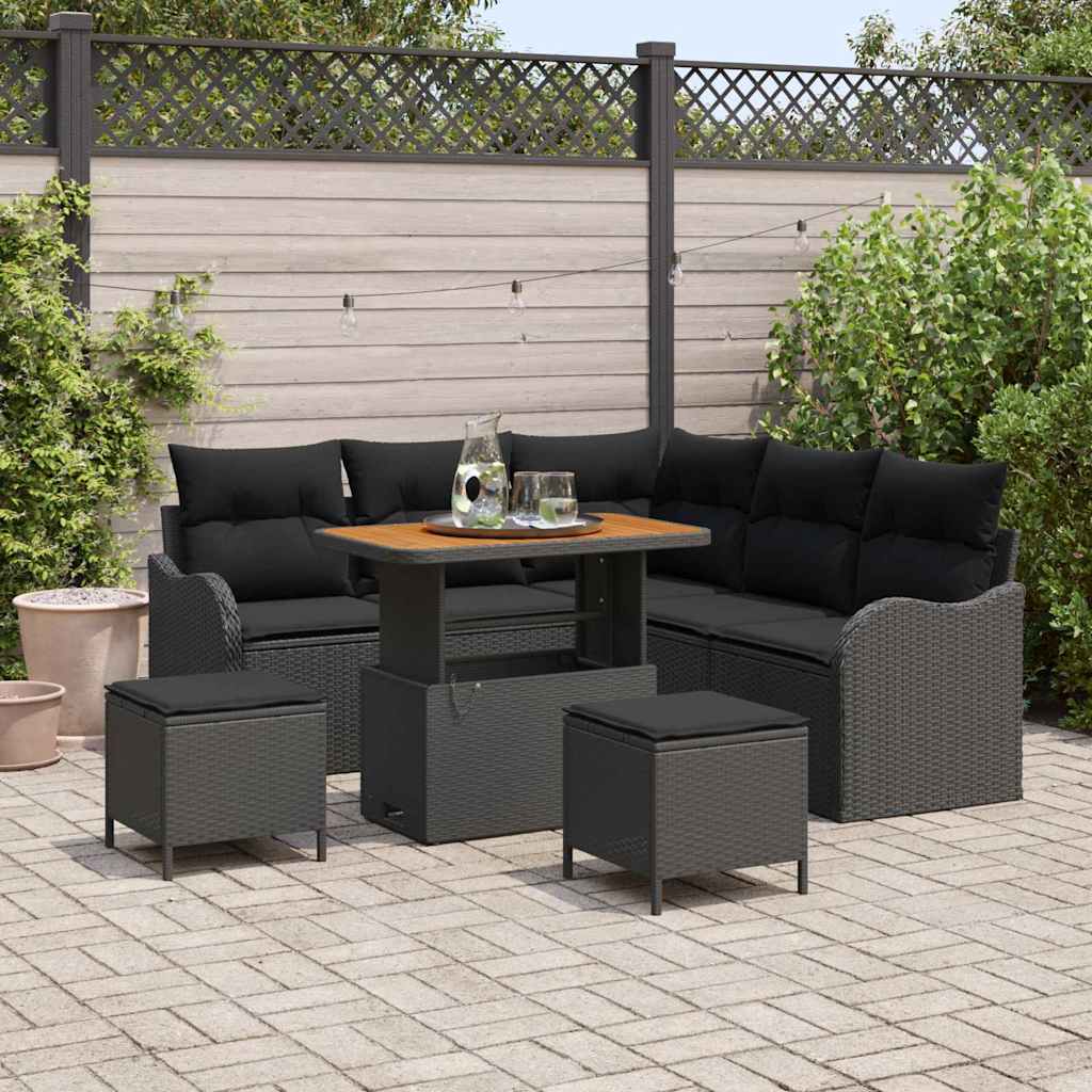Tuin Sofa Set 8 st 7-Aantal zitplaatsen Zwart