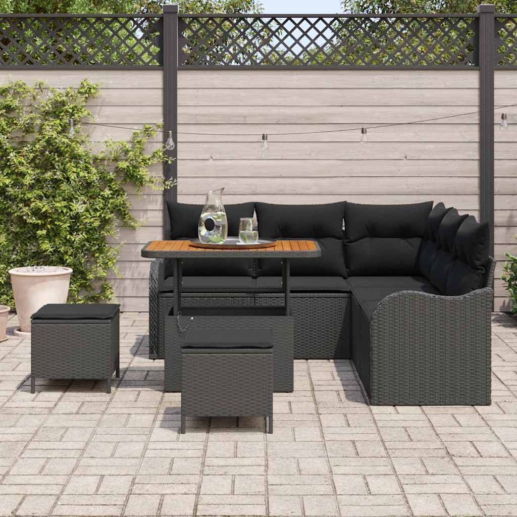 Tuin Sofa Set 8 st 7-Aantal zitplaatsen Zwart