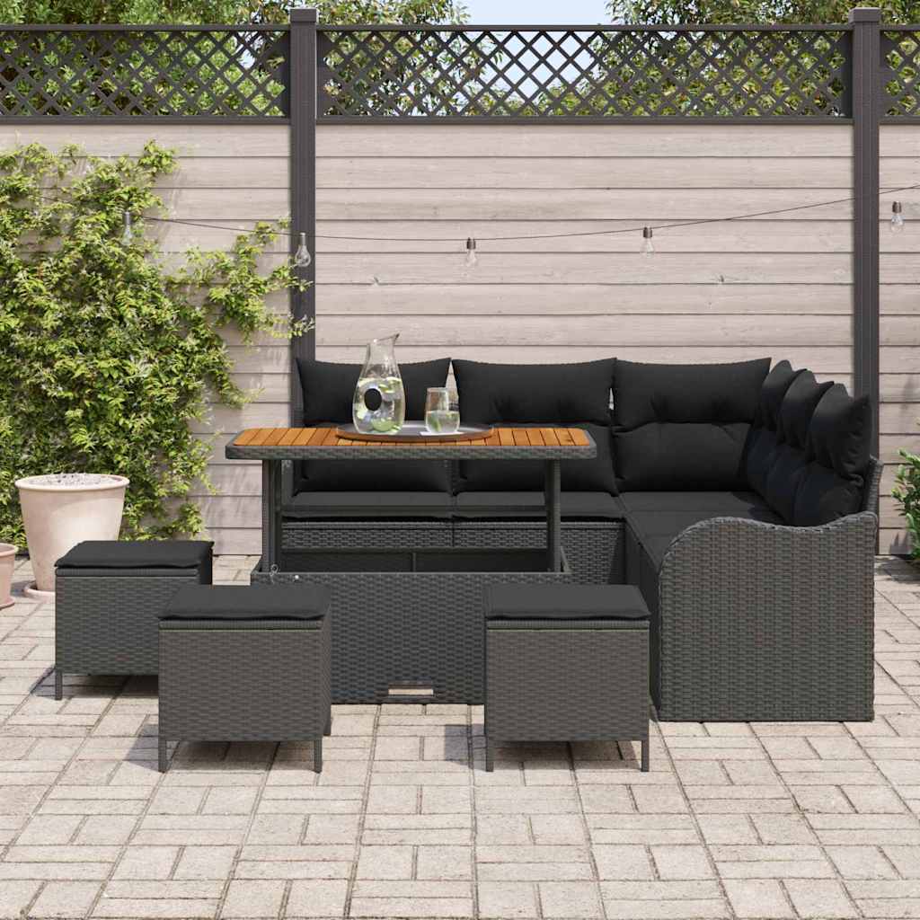 Tuin Sofa Set 9 st 8-Aantal zitplaatsen Zwart