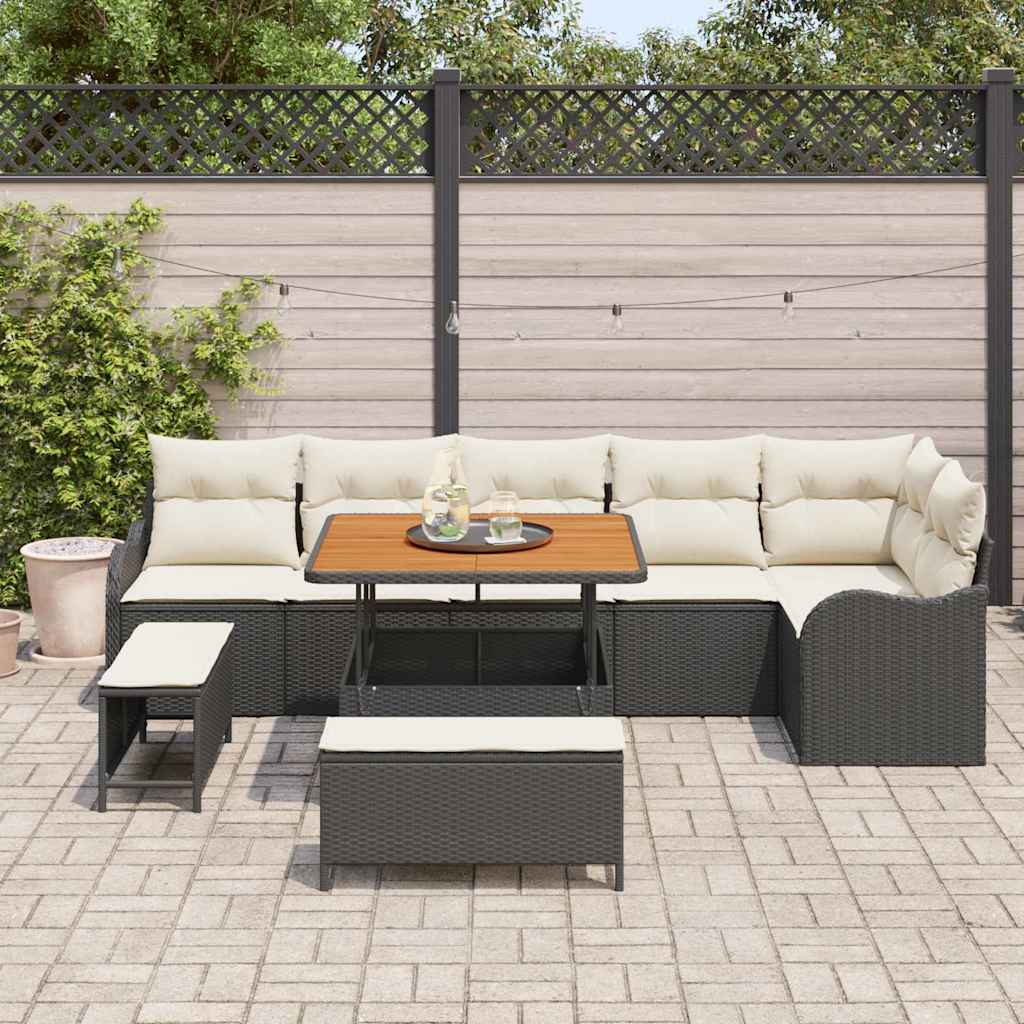 Tuin Sofa Set 9 st 8-Aantal zitplaatsen Zwart en Crème