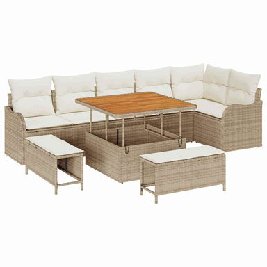 Tuin Sofa Set 9 st 8-Aantal zitplaatsen Beige en Crème