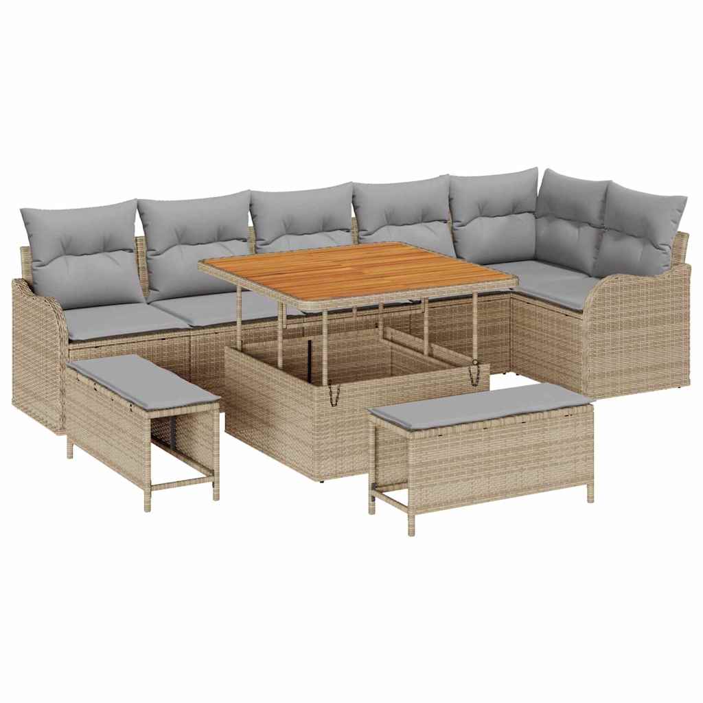 Tuin Sofa Set 9 st 8-Aantal zitplaatsen Beige en Licht Grijs