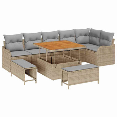 Tuin Sofa Set 9 st 8-Aantal zitplaatsen Beige en Licht Grijs