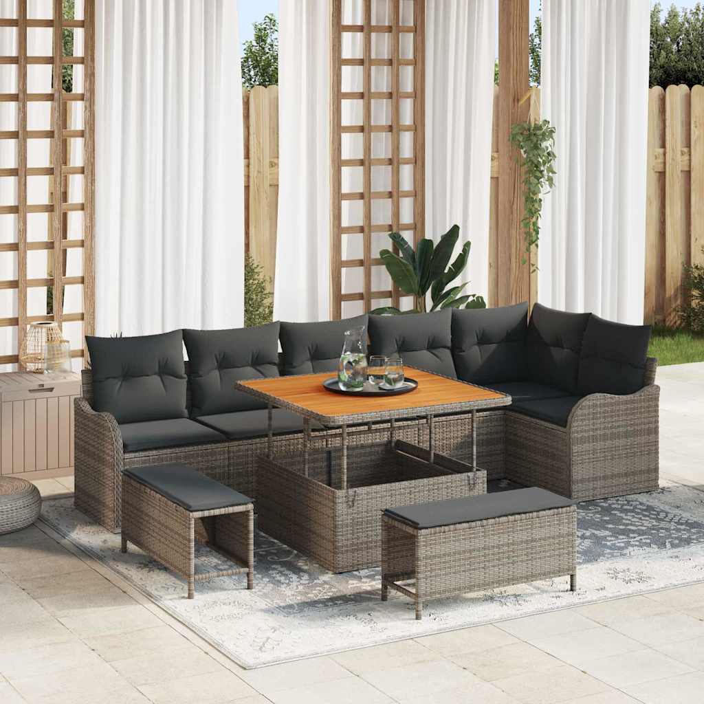 Tuin Sofa Set 9 st 8-Aantal zitplaatsen Grijs