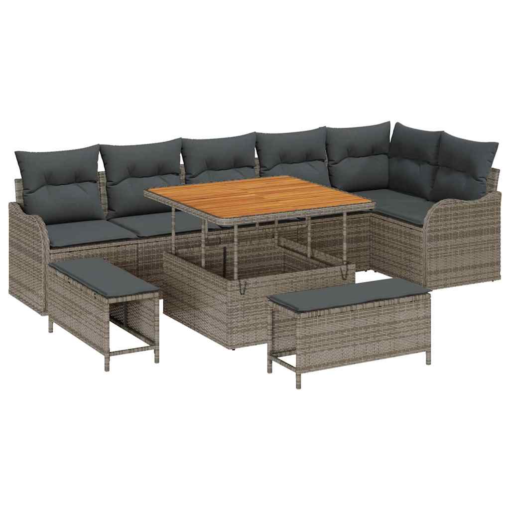 Tuin Sofa Set 9 st 8-Aantal zitplaatsen Grijs