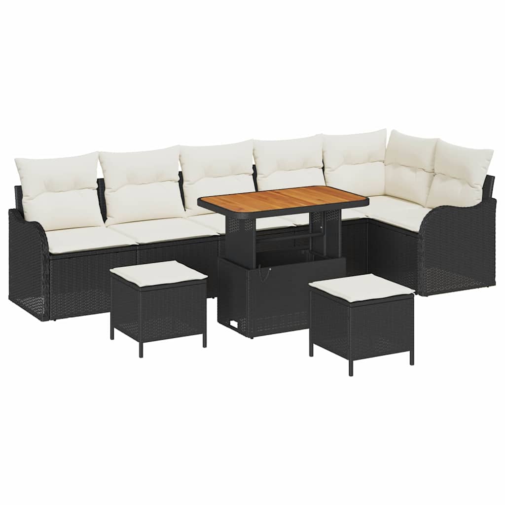 Tuin Sofa Set 9 st 8-Aantal zitplaatsen Zwart en Crème