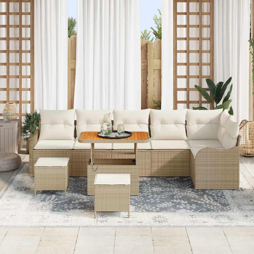 Tuin Sofa Set 9 st 8-Aantal zitplaatsen Beige en Crème