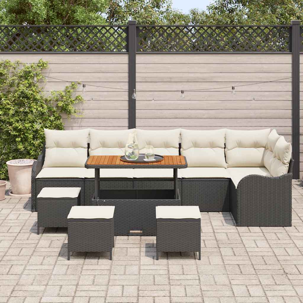 Tuin Sofa Set 10 st 9-Aantal zitplaatsen Zwart en Crème