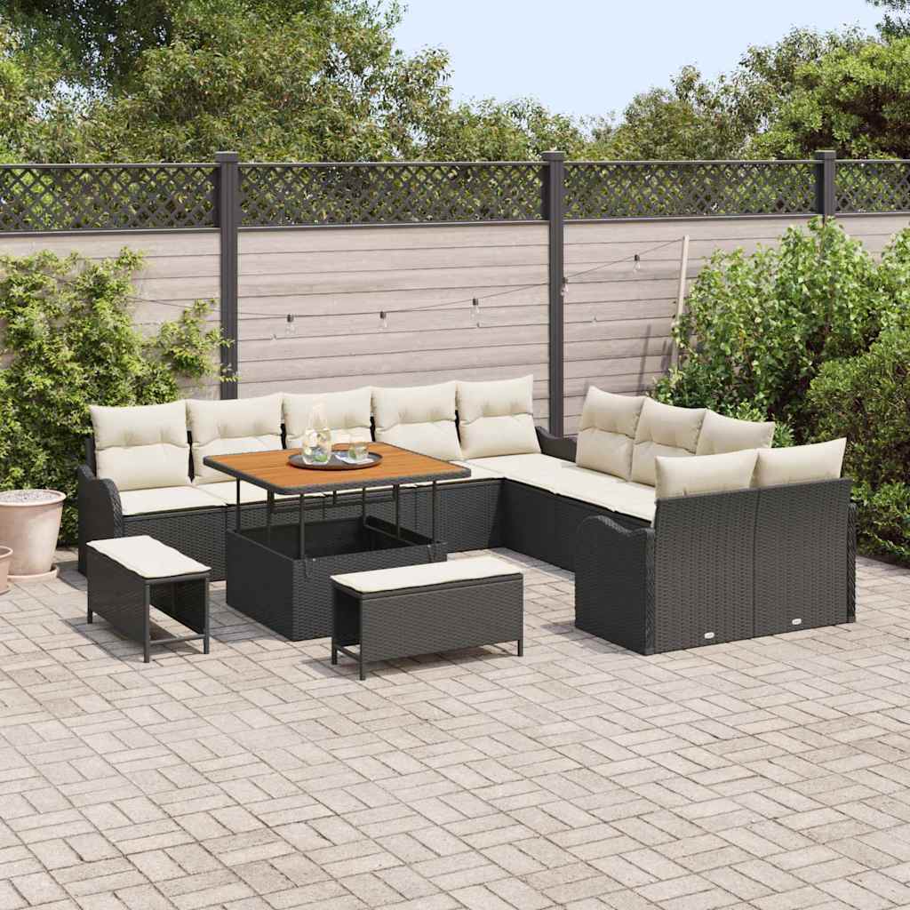 Tuin Sofa Set 13 st 12-Aantal zitplaatsen Zwart en Crème