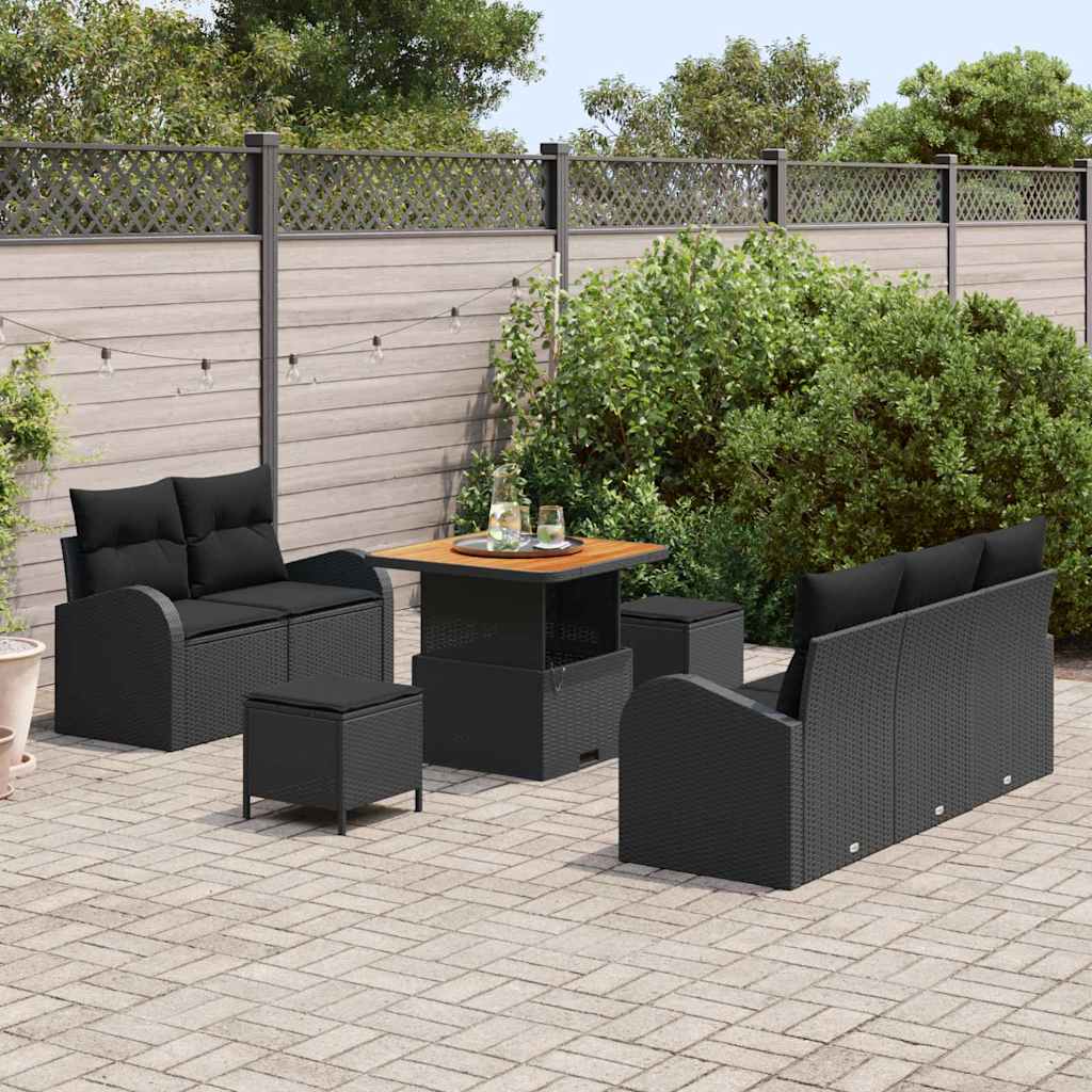 Tuin Sofa Set 8 st 7-Aantal zitplaatsen Zwart