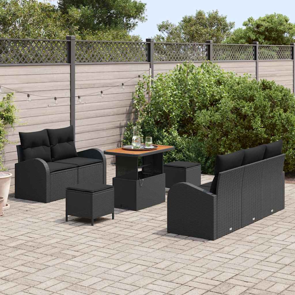 Tuin Sofa Set 8 st 7-Aantal zitplaatsen Zwart