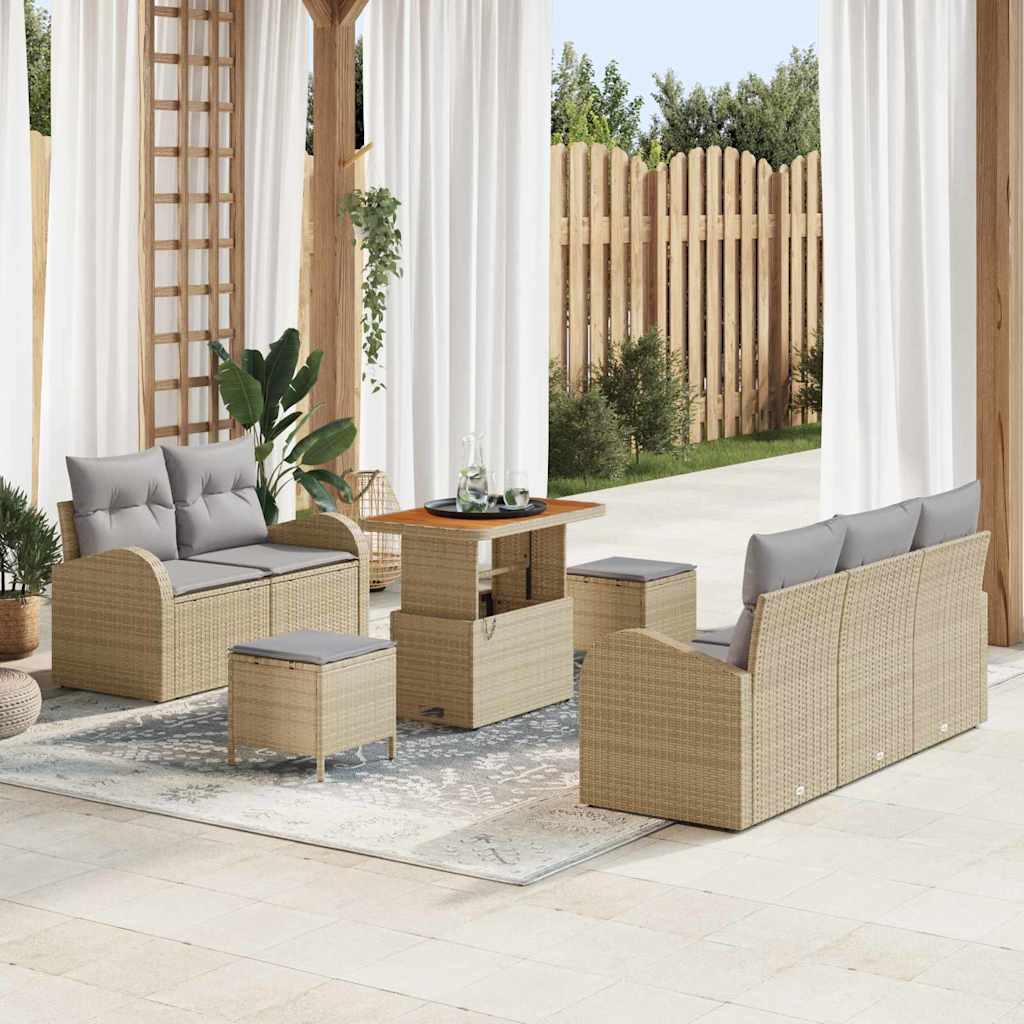 Tuin Sofa Set 8 st 7-Aantal zitplaatsen Beige en Licht Grijs