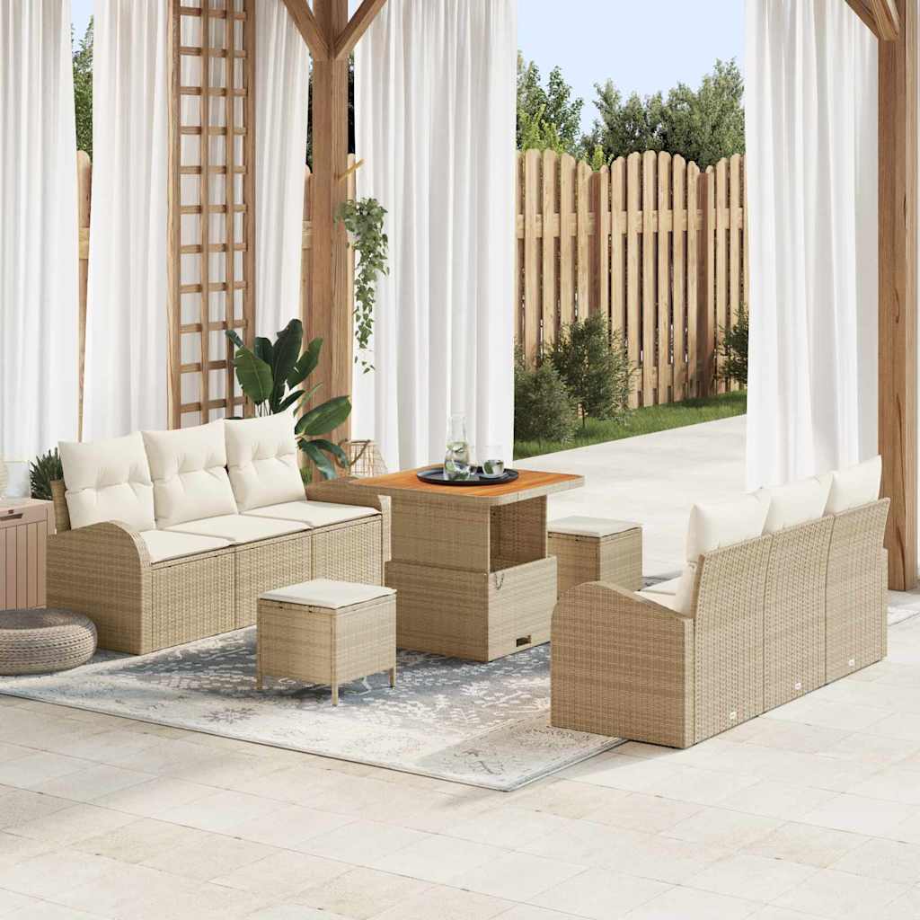Tuin Sofa Set 9 st 8-Aantal zitplaatsen Beige en Crème