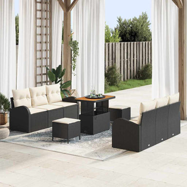 Tuin Sofa Set 9 st 8-Aantal zitplaatsen Zwart en Crème