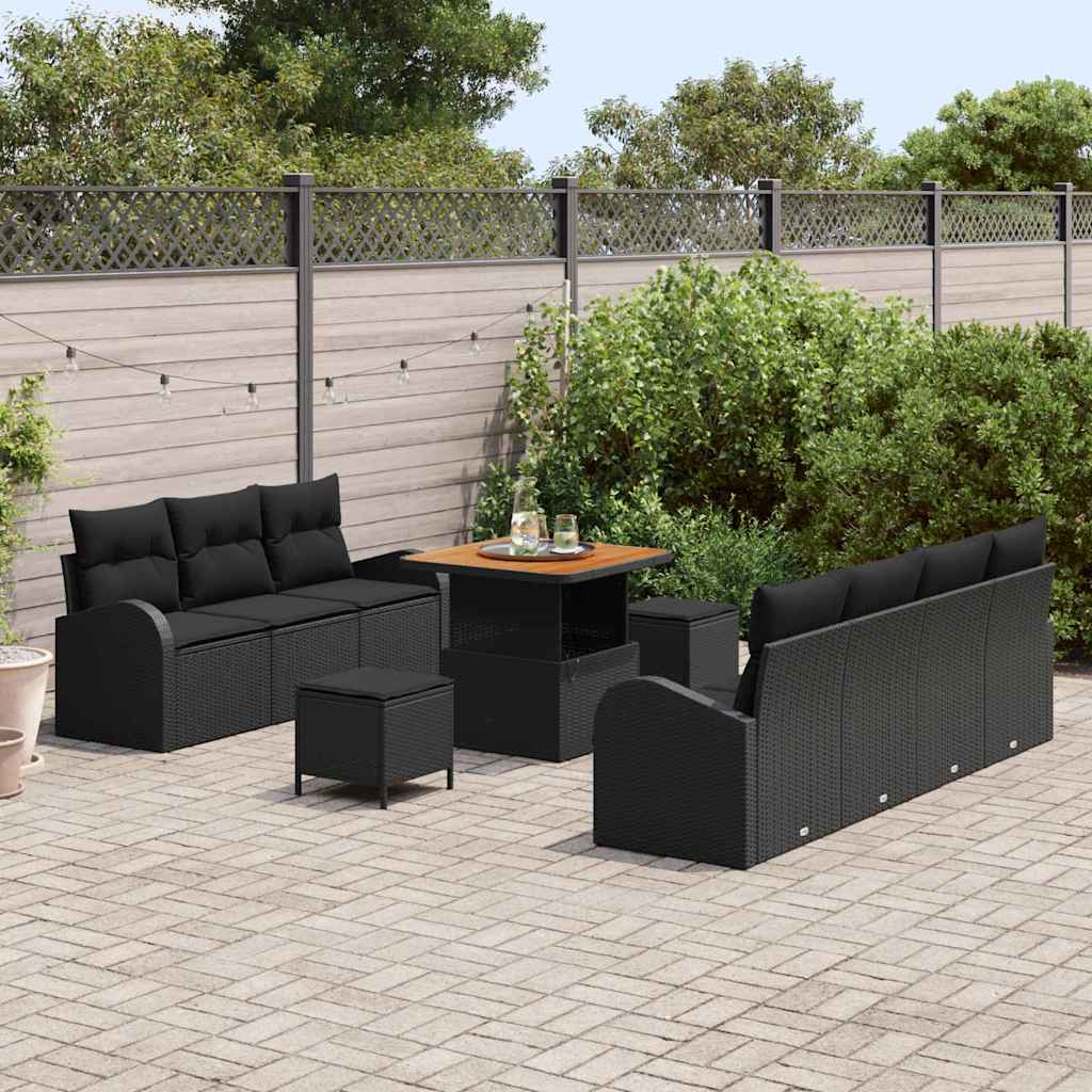 Tuin Sofa Set 10 st 9-Aantal zitplaatsen Zwart