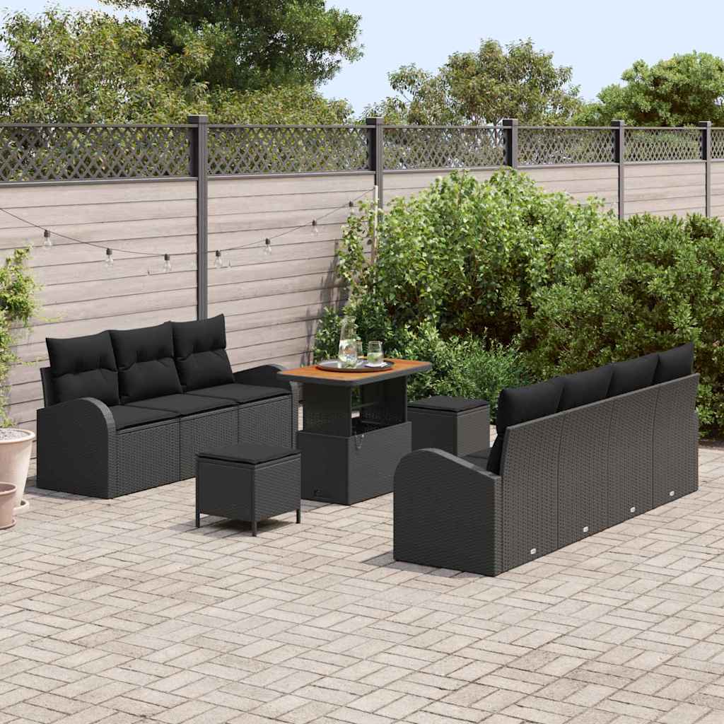 Tuin Sofa Set 10 st 9-Aantal zitplaatsen Zwart