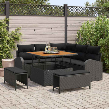 Tuin Sofa Set 8 st 7-Aantal zitplaatsen Zwart