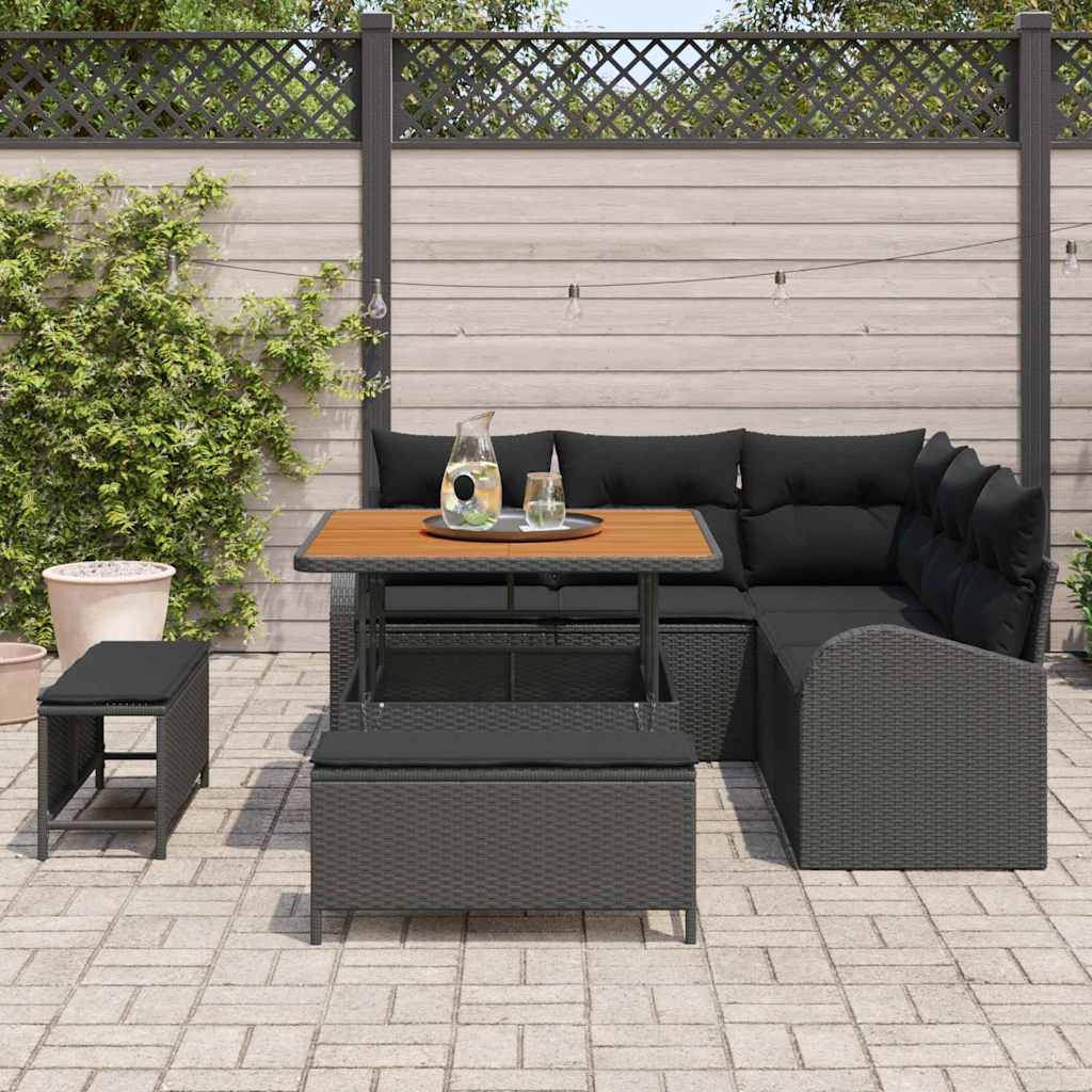 Tuin Sofa Set 8 st 7-Aantal zitplaatsen Zwart