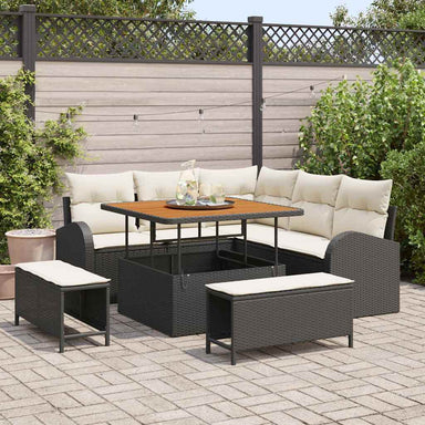 Tuin Sofa Set 8 st 7-Aantal zitplaatsen Zwart en Crème