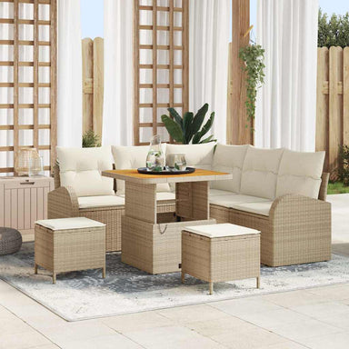 Tuin Sofa Set met kussen met opslag 8 pcs Beige en Crème