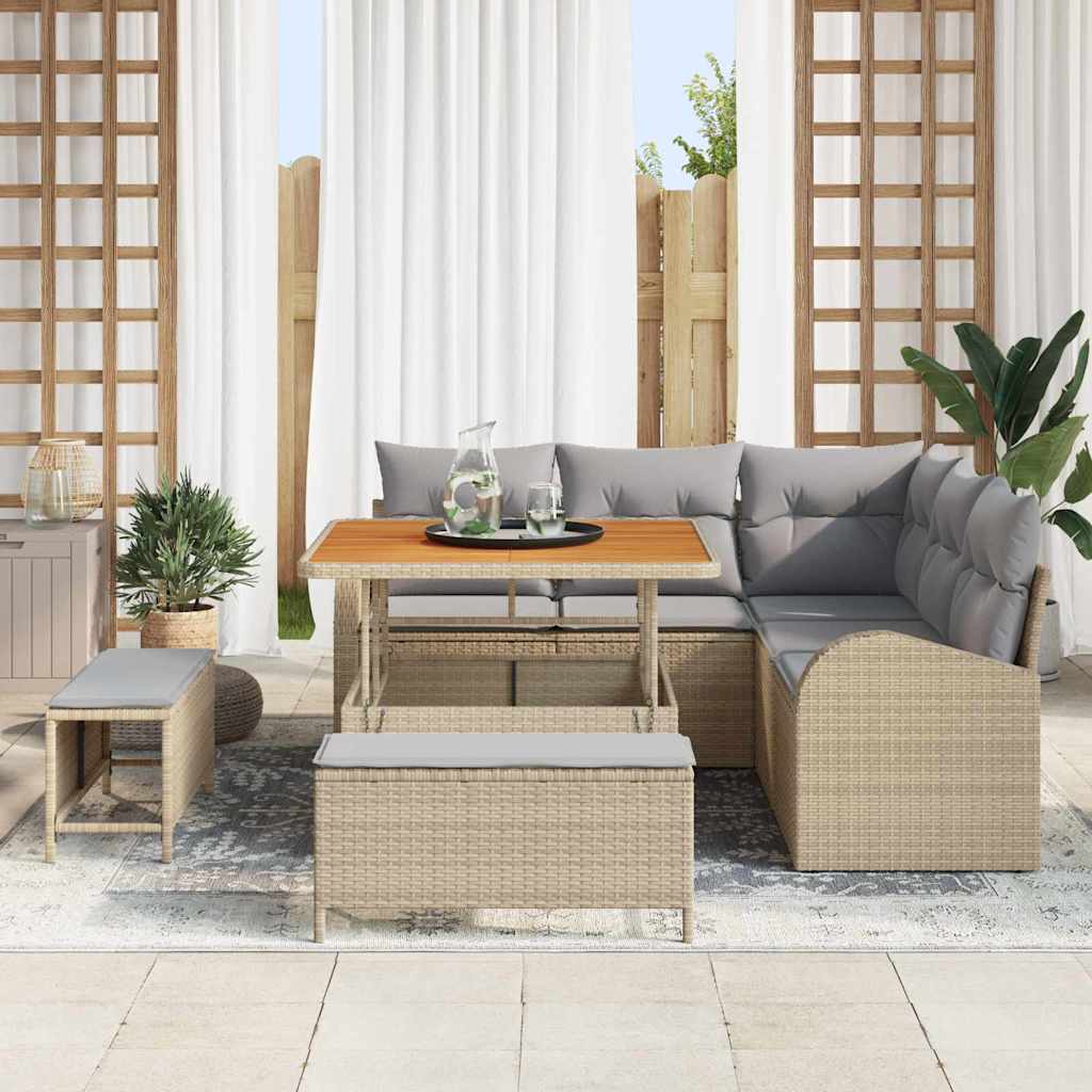 Tuin Sofa Set 8 st 7-Aantal zitplaatsen Beige en Licht Grijs