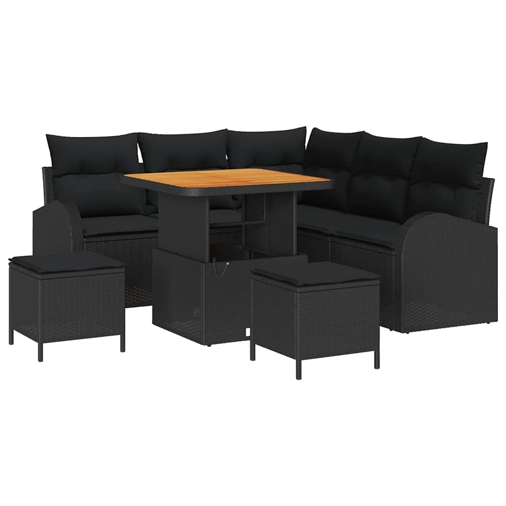 Tuin Sofa Set 8 st 7-Aantal zitplaatsen Zwart
