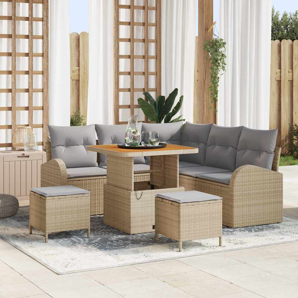 Tuin Sofa Set 8 st 7-Aantal zitplaatsen Beige en Licht Grijs