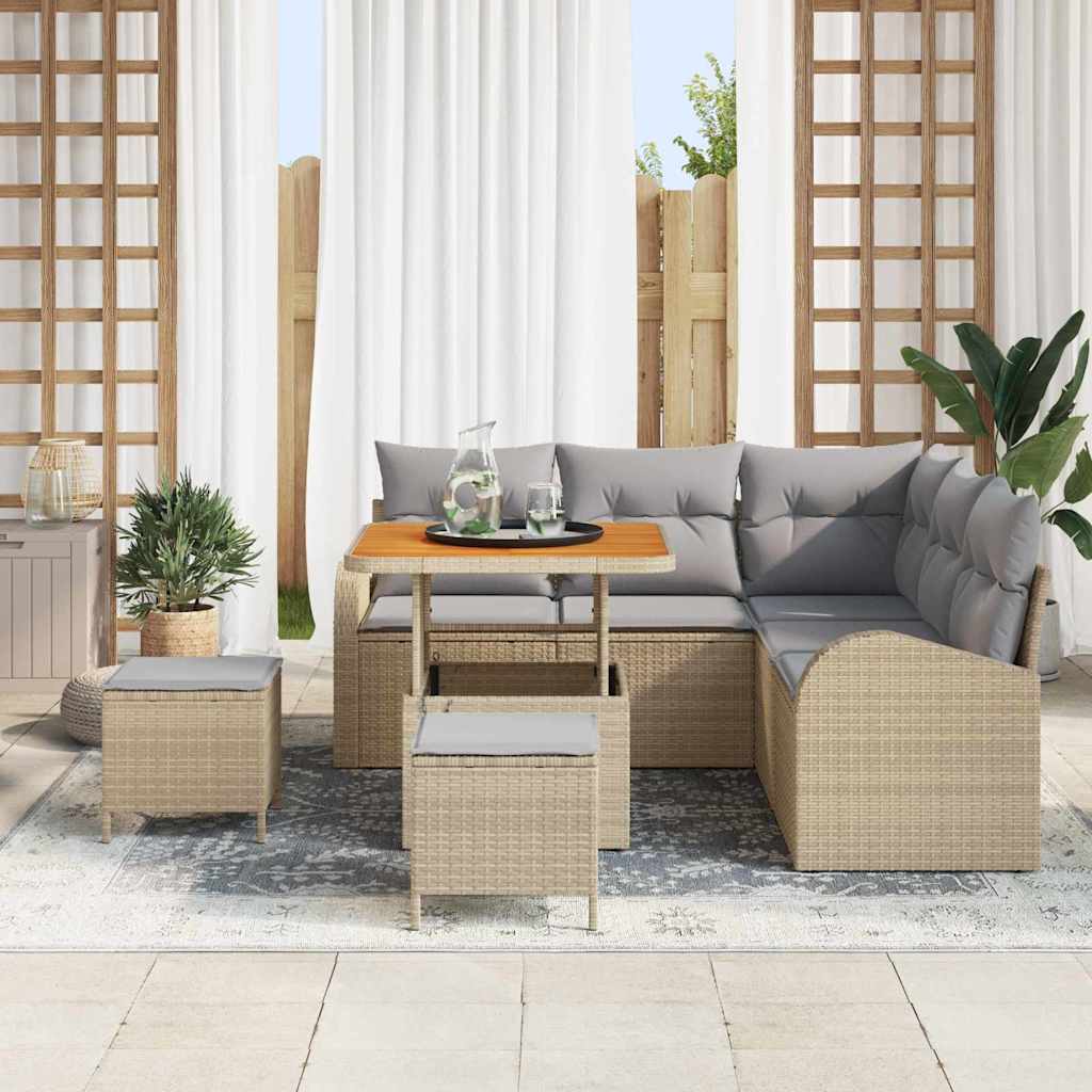 Tuin Sofa Set 8 st 7-Aantal zitplaatsen Beige en Licht Grijs