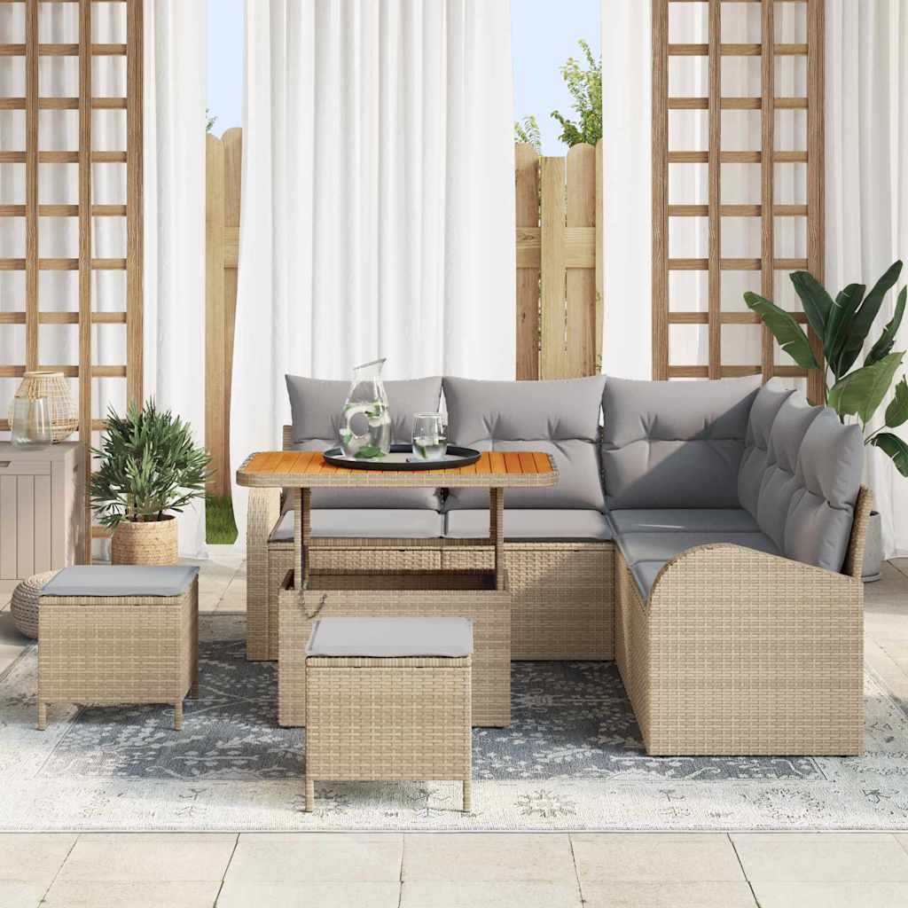 Tuin Sofa Set 8 st 7-Aantal zitplaatsen Beige en Licht Grijs