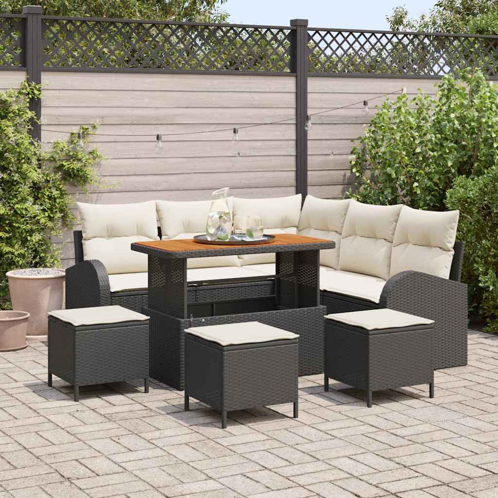 Tuin Sofa Set 9 st 8-Aantal zitplaatsen Zwart en Crème