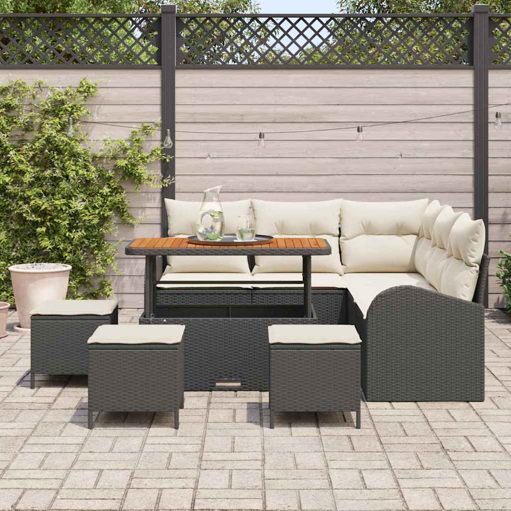 Tuin Sofa Set 9 st 8-Aantal zitplaatsen Zwart en Crème
