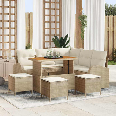 Tuin Sofa Set met kussen met opslag 9 pcs Beige en Crème
