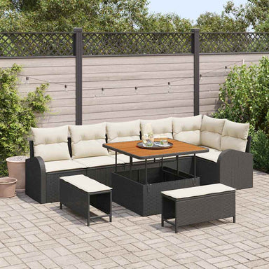 Tuin Sofa Set 9 st 8-Aantal zitplaatsen Zwart en Crème