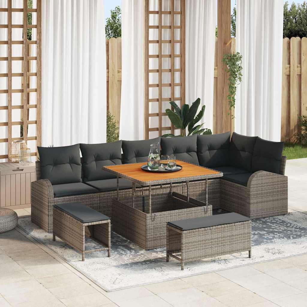 Tuin Sofa Set 9 st 8-Aantal zitplaatsen Grijs